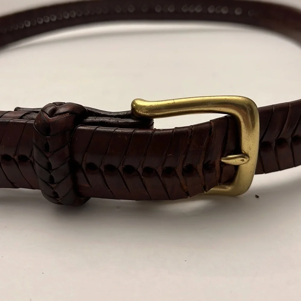 Brighton Men’s Heavy Solid Brass and Leather Braided Belt Size 38